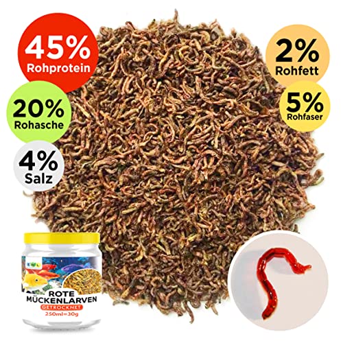 EWL Naturprodukte Rote Mückenlarven getrocknet 250 ml (30 g), Mückenlarven Fischfutter, Fischfutter Aquarium, geprüfte Qualität von deutschem Anbieter