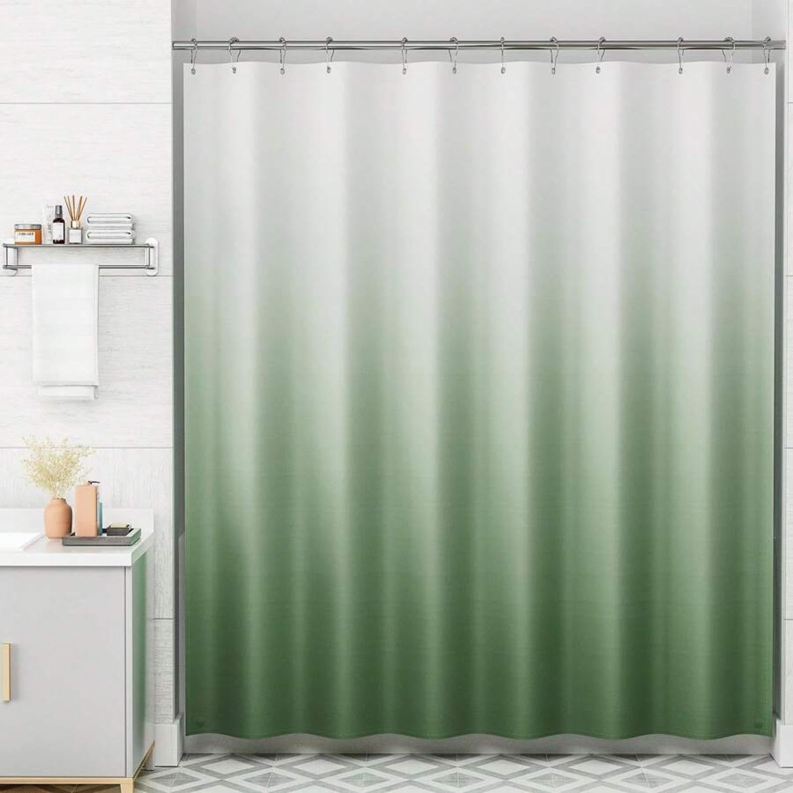 UIYIUI Sage Green Ombre Shower Curtain 47X84in/120x213cm Modern Minimalis Luxury Cloth Fabric Waterproof Bathroom Curtain, Hotel Spa Quality Neutral Bath Curtains for Shower Stall Bathtubs Decor