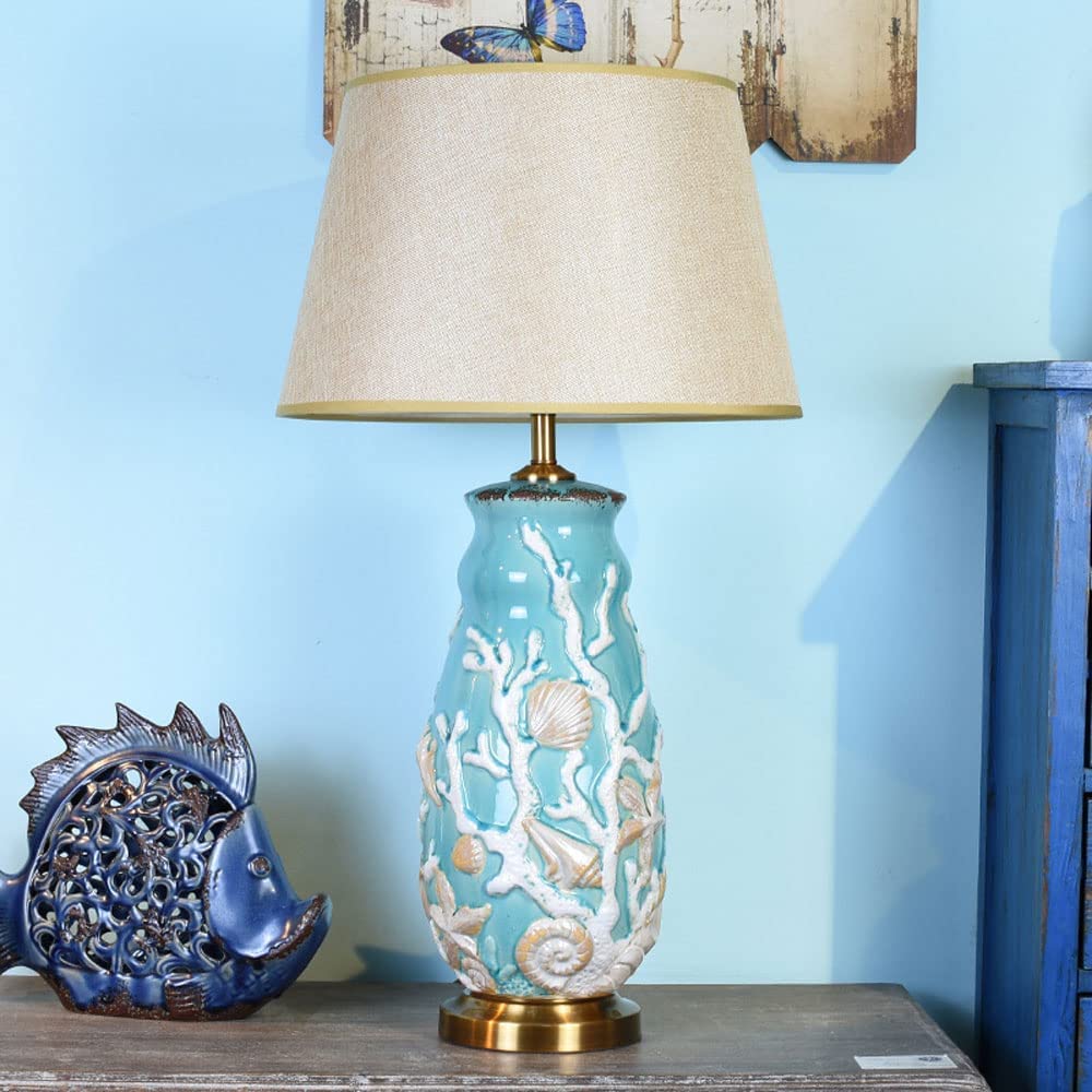 Lampada da Tavolo, Lampada da Comodino per Camera da Letto, Realizzata a Mano in Ceramica con Paralume in Tessuto, Moderna, per Comodino, Soggiorno, scrivania.