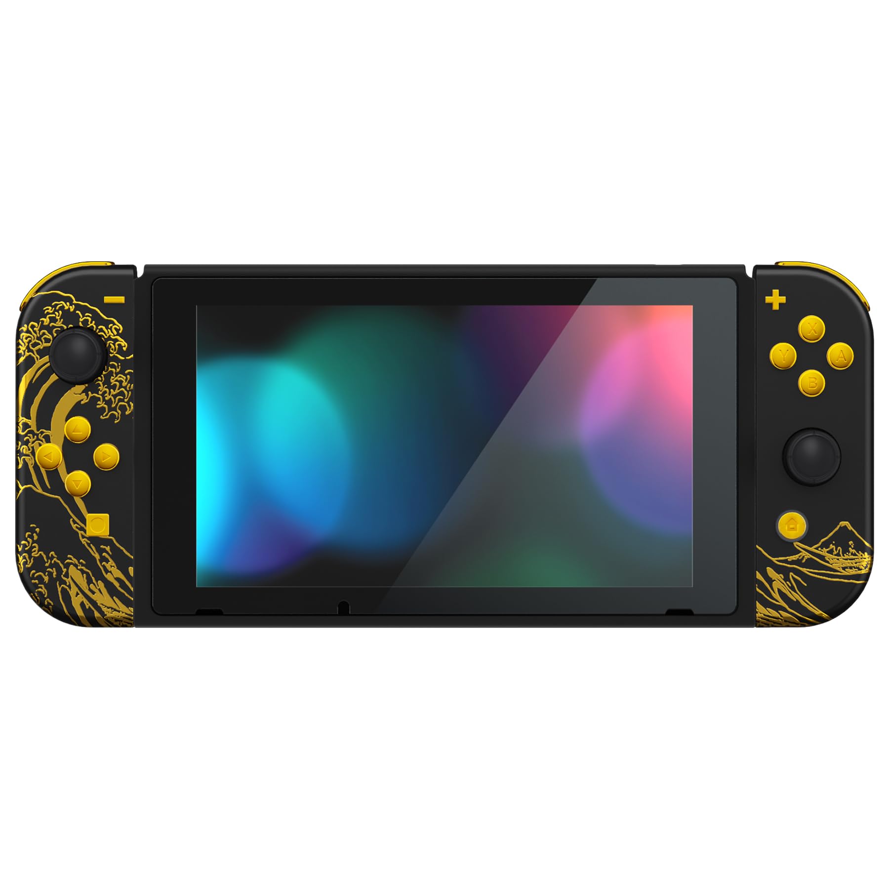 eXtremeRate Coque Remplacement avec Boutons Complete pour Nintendo Switch, Etui pour Switch Console Joycons-The Great Golden Wave Off Kanagawa Noir
