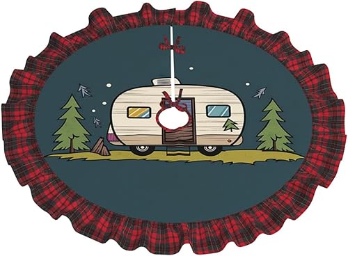 Miniatura 7 de Happy Camper - Falda de árbol de Navidad estampada de 30 pulgadas con borde a cuadros rojos y negros, faldas de árbol de Navidad para fiesta de