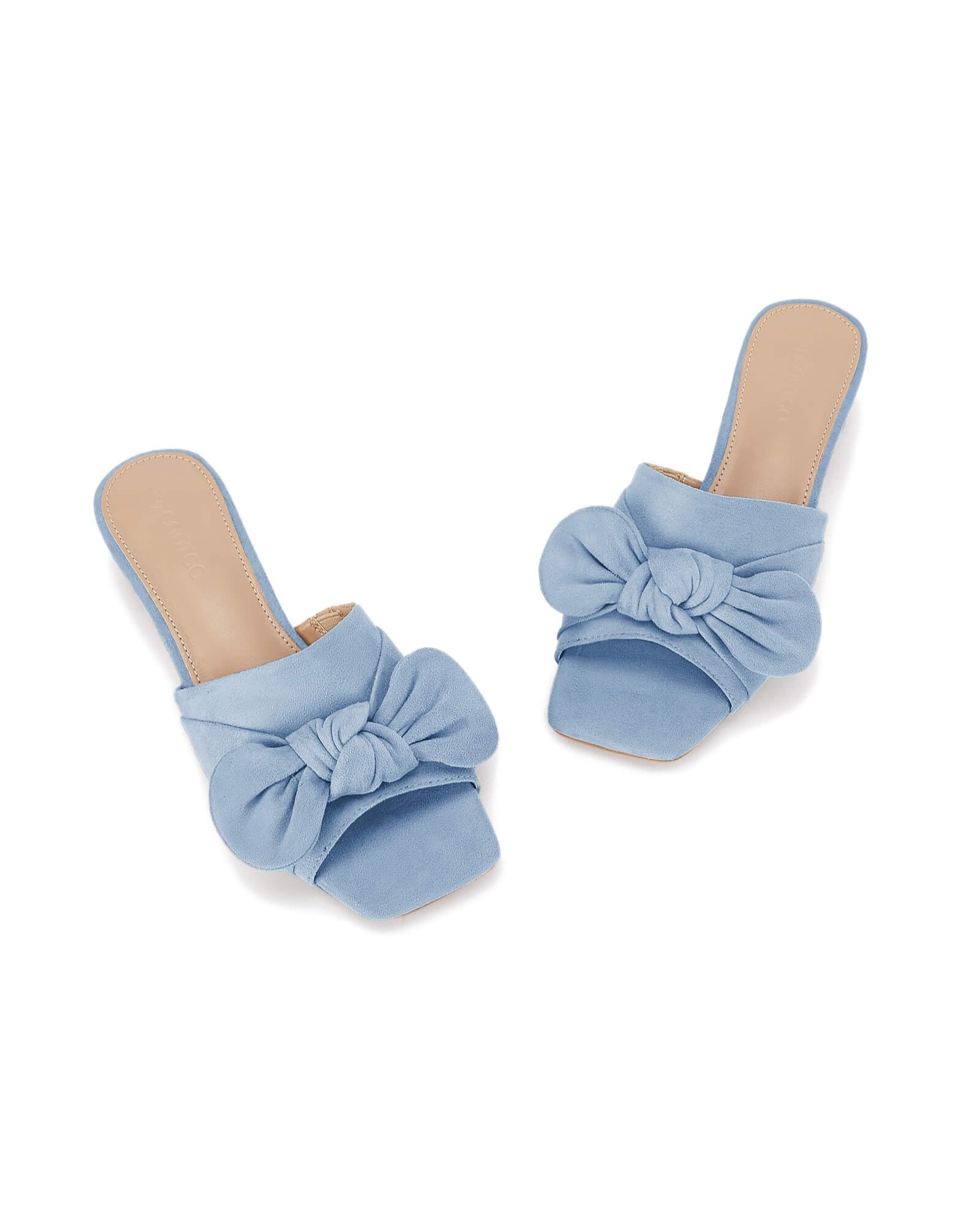 Coutgo Womens Bow Slides Sandals Wide Width Slip On Chunky Low Heels Square Open toe Elagant Summer Shoes