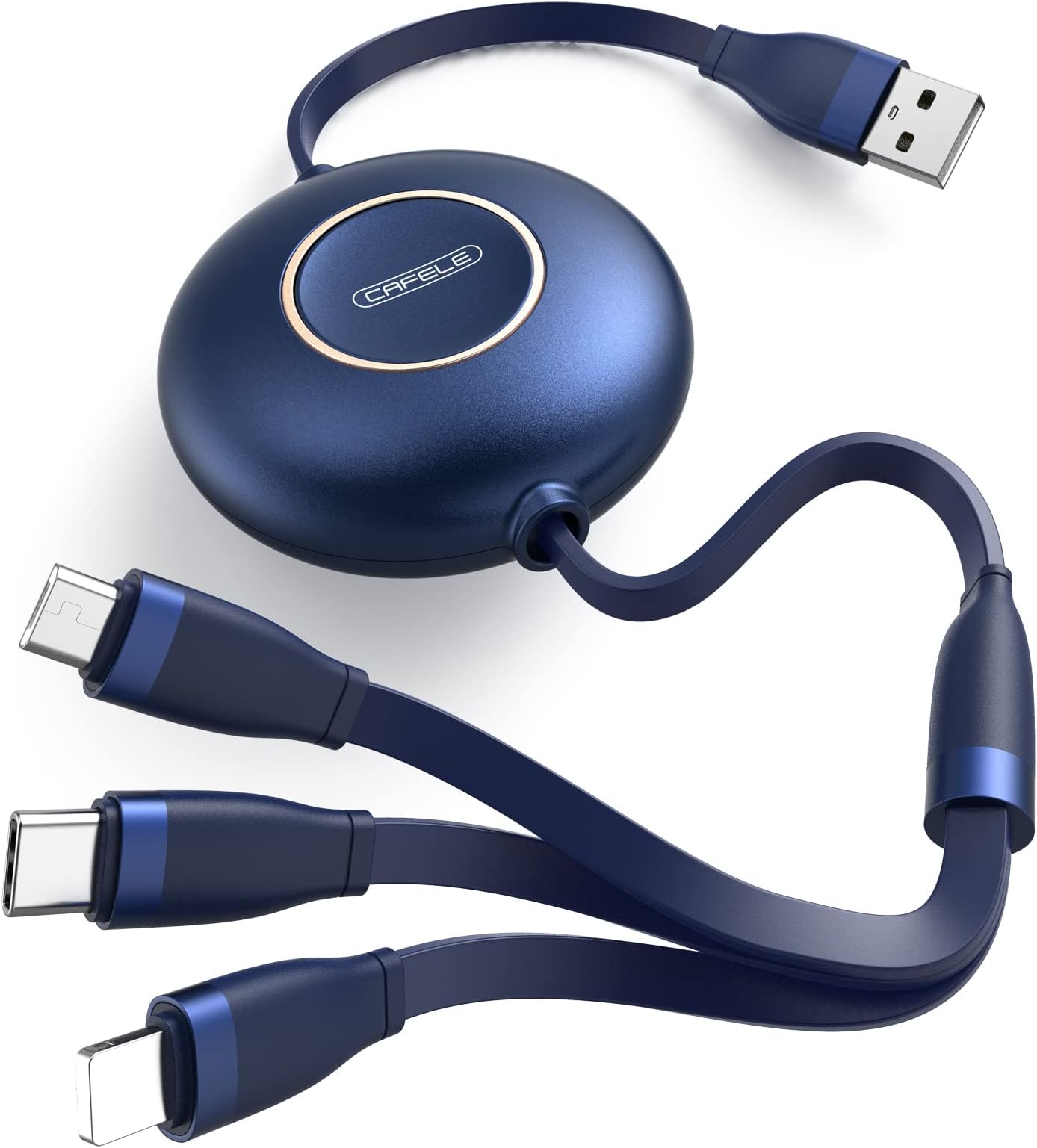 CAFELE [2022 Upgraded Retractable] Multi Charger Cable, 3 in 1 Retractable Charging Cable Fast Charging Cable, 3.6ft Multi Phone Charger with Type C, Micro USB, Phone Port for Phone 13 12 11 Samsung