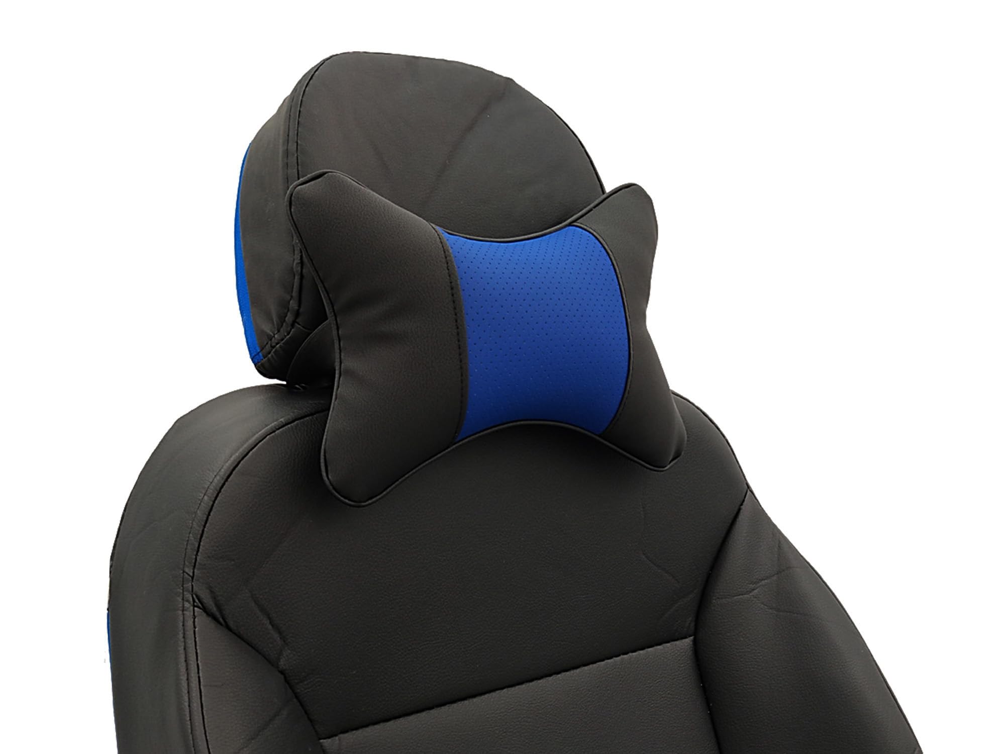 yuhuru Car Neck Pillows Both Side Pu Leather 2pieces Pack Headrest Gogodog Fit for Most Cars Filled Fiber Universal Car Pillow (Black Blue)