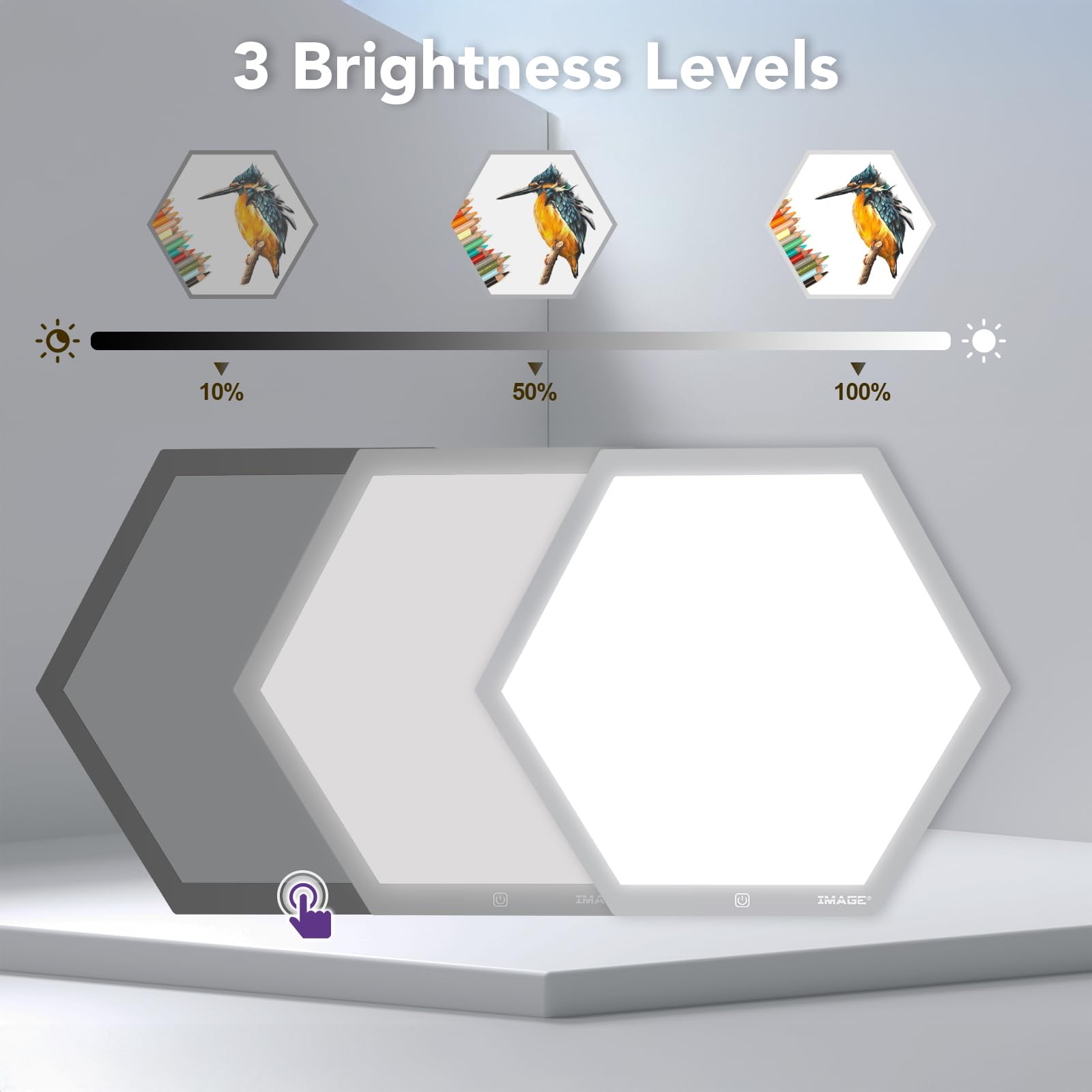 IMAGE 17,2*14,9 Zoll Sechseck-LED-Lichtkasten zum Nachzeichnen, 3 Helligkeitsstufen, idealer Leuchttisch für Zeichnen, Skizzieren, Animation, Nachzeichnen lernen für Kinder (Baustein nicht enthalten)