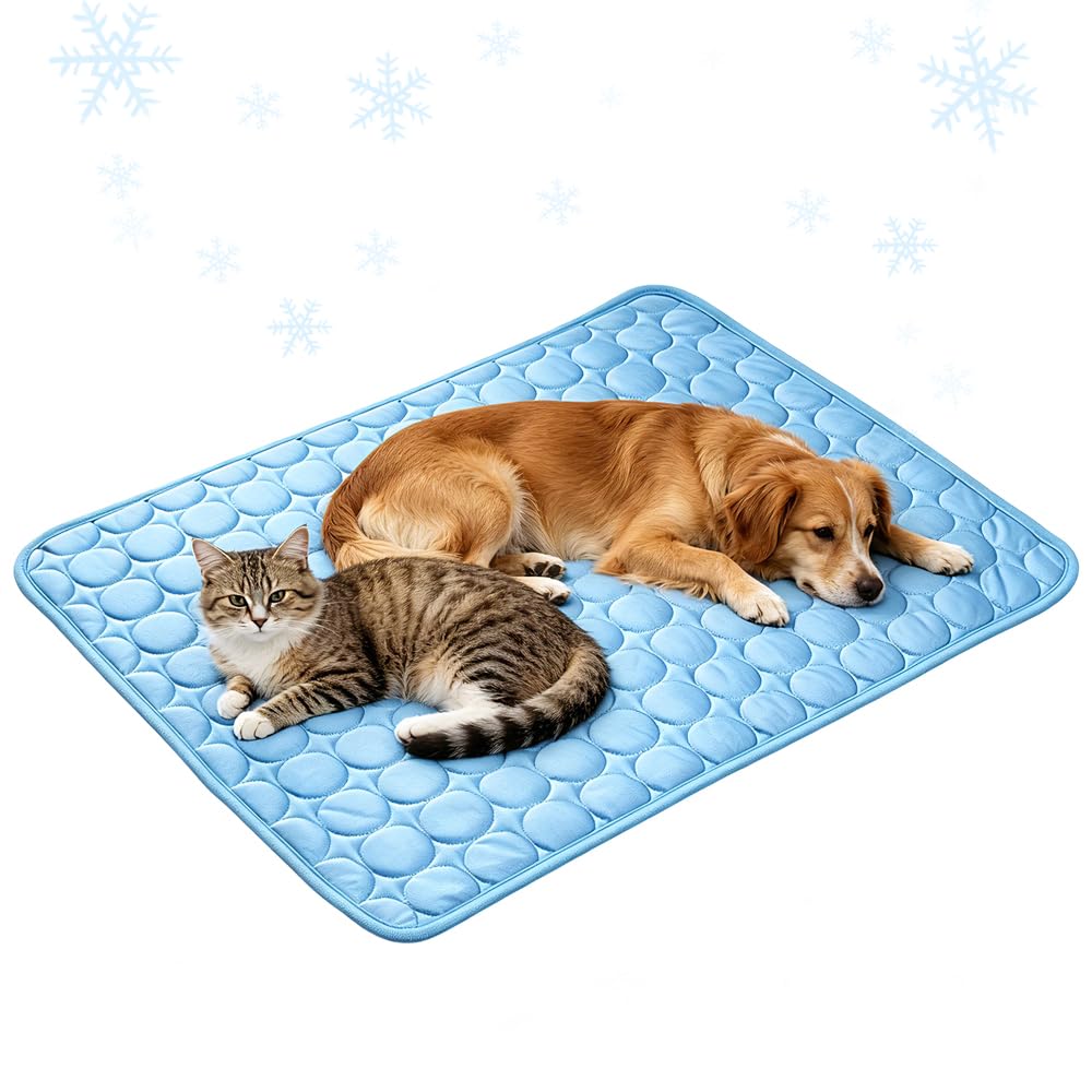 Mbuaopa Dog Cooling Mat, 100 × 75 cm Ice Silk Pet Cooling Pad, Washable Pet Cooling Mat for Dogs Cats for Home, Car, Travel (Blue, XL: 39.37 × 29.53 in)