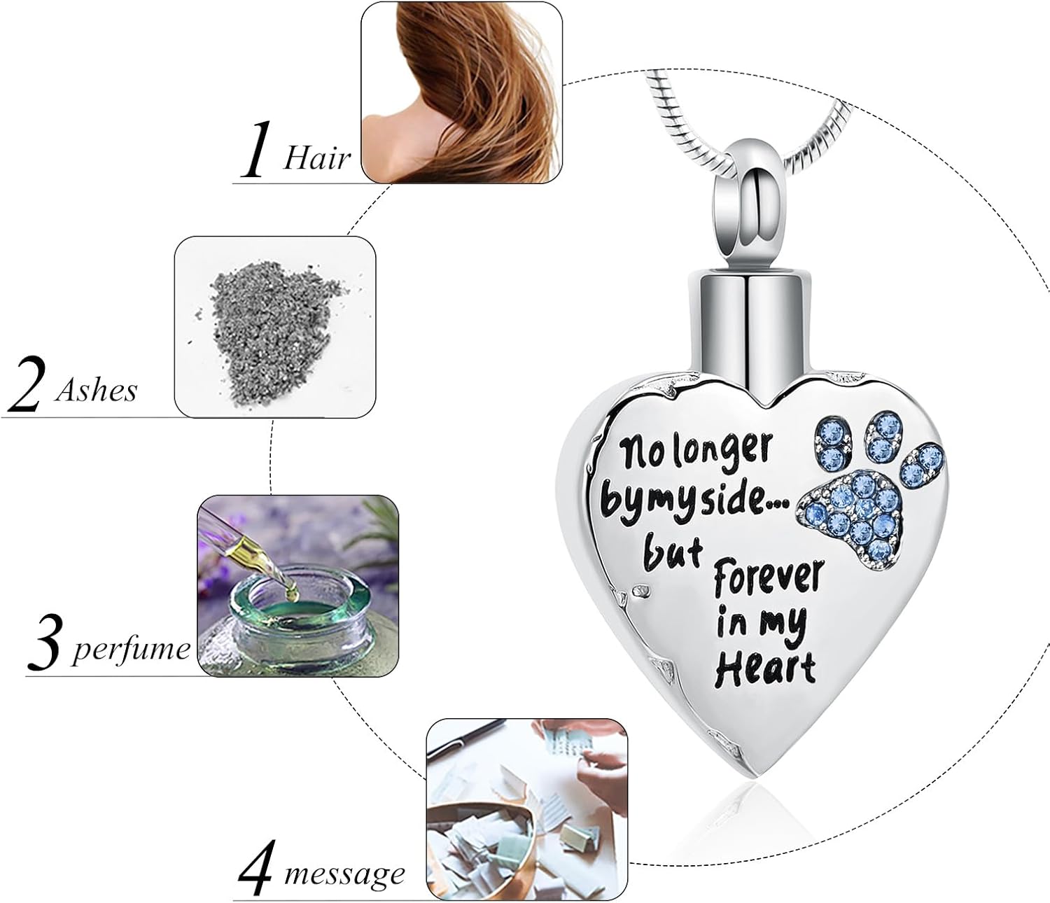 memorial jewelry No Longer by My Side,But Forever in My Heart Carved Locket Cremation Urn Necklace for Pet Dog Cats - Image 5