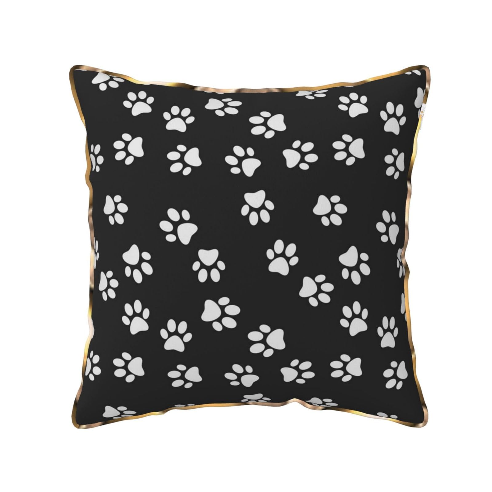 AUBKFELD Paw Print Printed Velvet Cushion Cover 40x40 CM with Gold Edging Strip, Square Pillowcase Soft Throw Pillow Covers Case Decorative for Living Room Sofa Couch Bed Bench