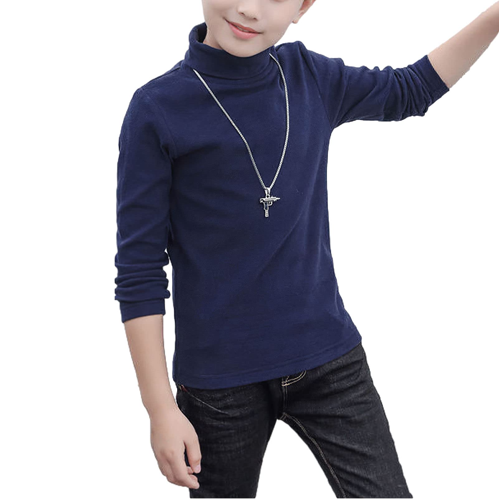 3pcs Garçons Filles Manches Longues Couches de Base Hauts Coupe Ajustée Col Roulé Élastique Décontracté Chandail pour 3-14 Ans