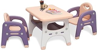 U-HOOME Kids Table and Chair Set - 3 Piece Activity Table With 2 Chairs and Storage Bins