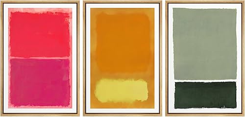 Miniatura 81 de SIGNLEADER Lienzo enmarcado para pared, juego de arte de collage de polígonos retro marrón tostado, ilustraciones con formas abstractas, arte