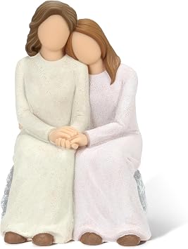 Mother Daughter Resin Figurine, Hand-Painted Mom Daughter Sculpture Artwork, Family Memorial, Home Decor