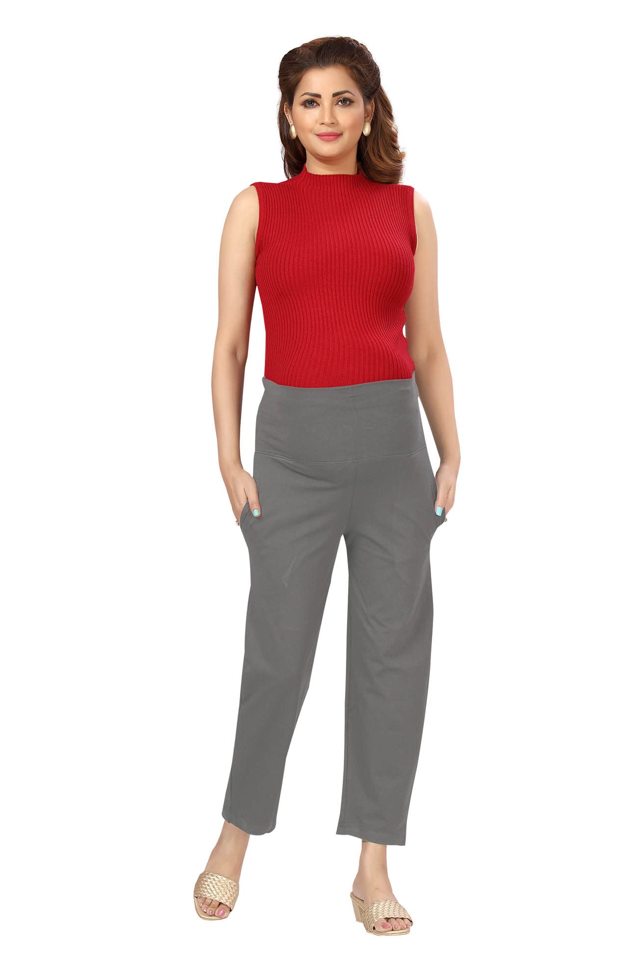 Easy Feed Women's Mid Rise Regular Fit Grey Pants Medium - Image 2 thumbnail