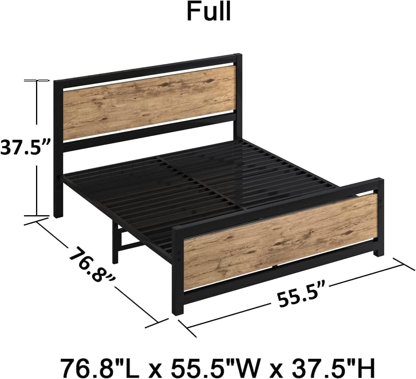 Catrimown Full Size Bed Frame with Headboard, Bed Frame Full with Strong Steel Slat Support, Under Bed Storage, No Box Spring Needed, Noise-Free, Easy Assembly, Black Brown
