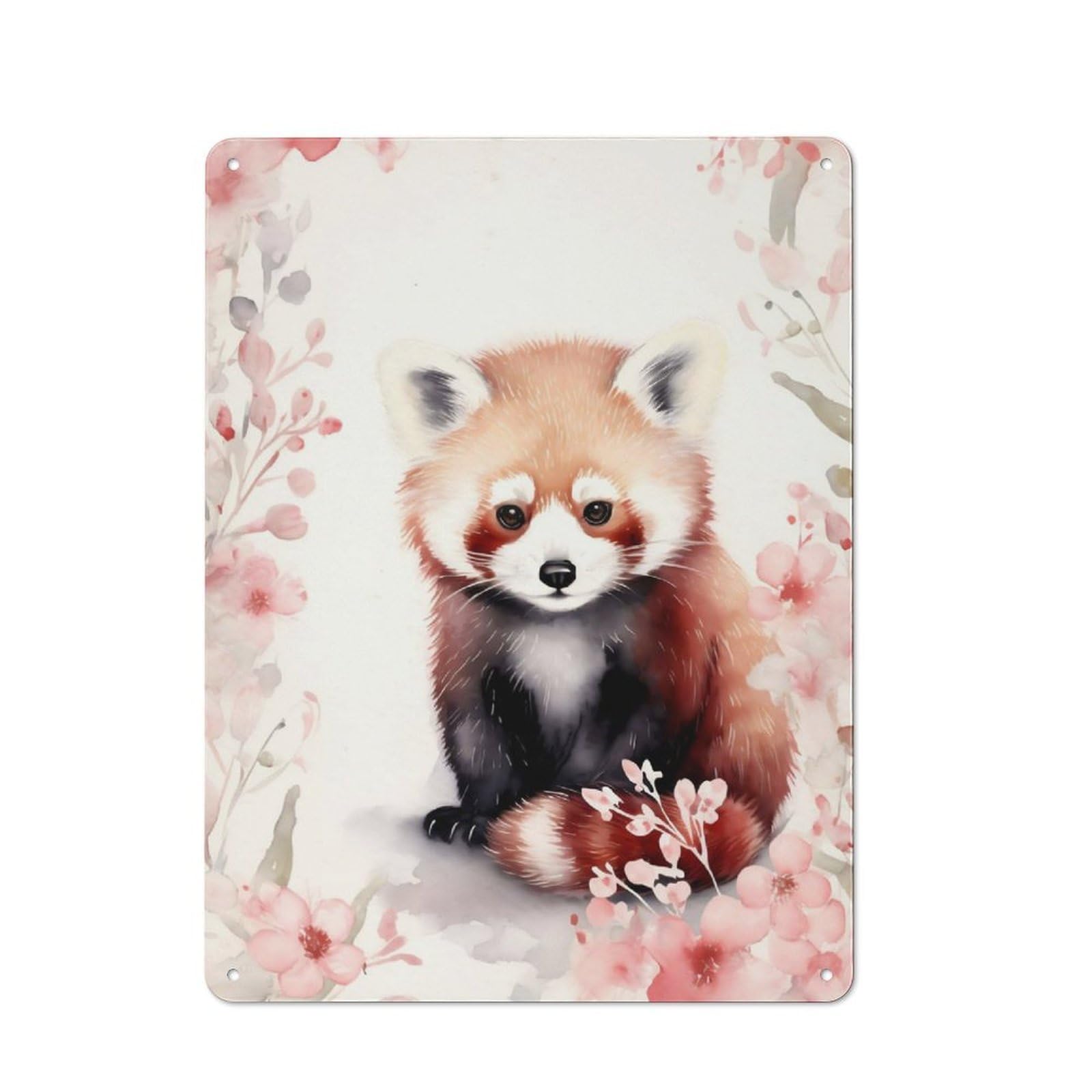 Junmoney Red Panda In Watercolor Tin Wall Plaque 40X30cm, Rustic Cottage Wall Art For Dining Room, Cafe, Entryway Or Family Room