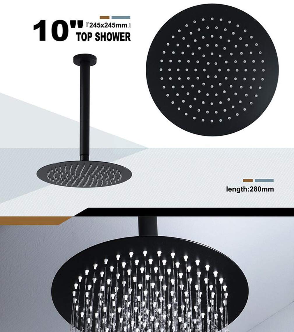 Ducha de baño negra de 10 pulgadas, cabezal de ducha ultrafino redondo de acero inoxidable con 3 pulverizadores corporales, pulverizador de mano SND, juego de ducha de lujo