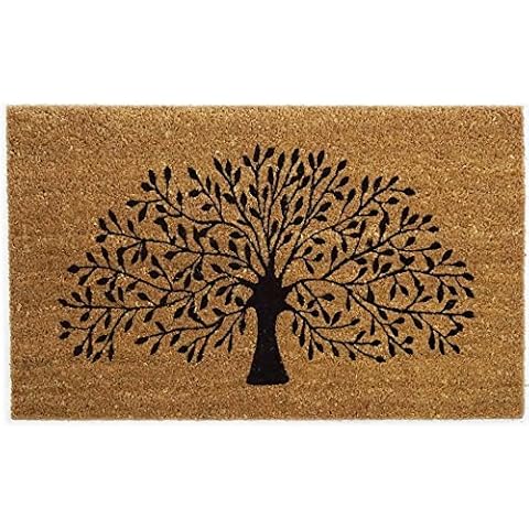Black Ginger Large, Thick, Decorative, Patterned Coir Door Mats with Nature Designs (Tree) Cover