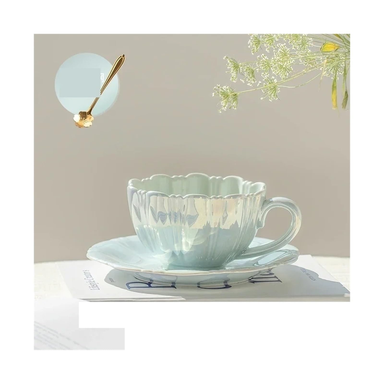 Duże ceramiczne kubki do kawy, Kubek do kawy i spodek wielokolorowy 240 ml(Roze)
