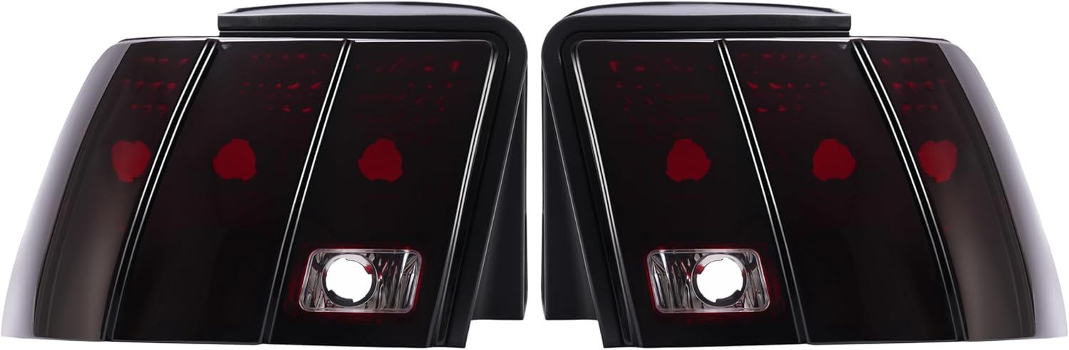 KUAFU Pair Tail Lights Compatible with 1999-2004 Ford Mustang Replacement for 3R3Z13404AA 3R3Z13405AA FO2818109 FO2819109 Rear Brake Lamps Red Smoke Lens Left & Right