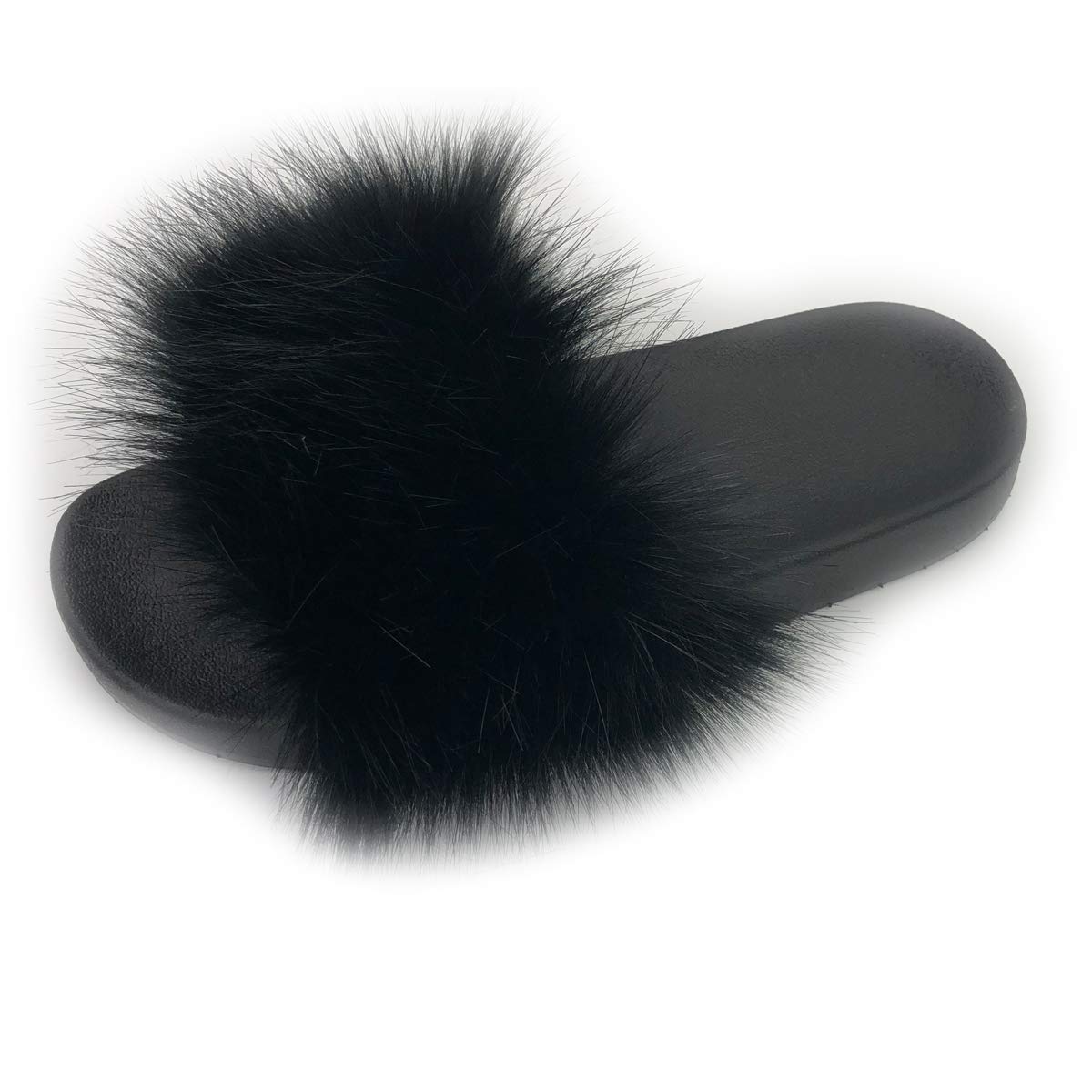 Unpafcxddyig Women's Fur Slide Slipper Open Toe Sandal with Soft Furry Faux Fox Fur House Outdoor Slippers