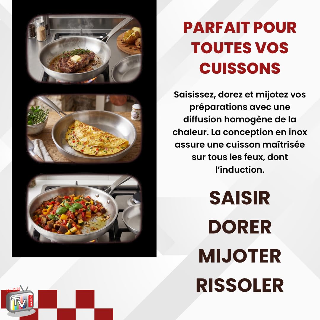 Venteo |Poele Inox 20cm| Plaque induction 2 feux | Poele Induction Durable et Résistant |Diffusion Uniforme de la Chaleur