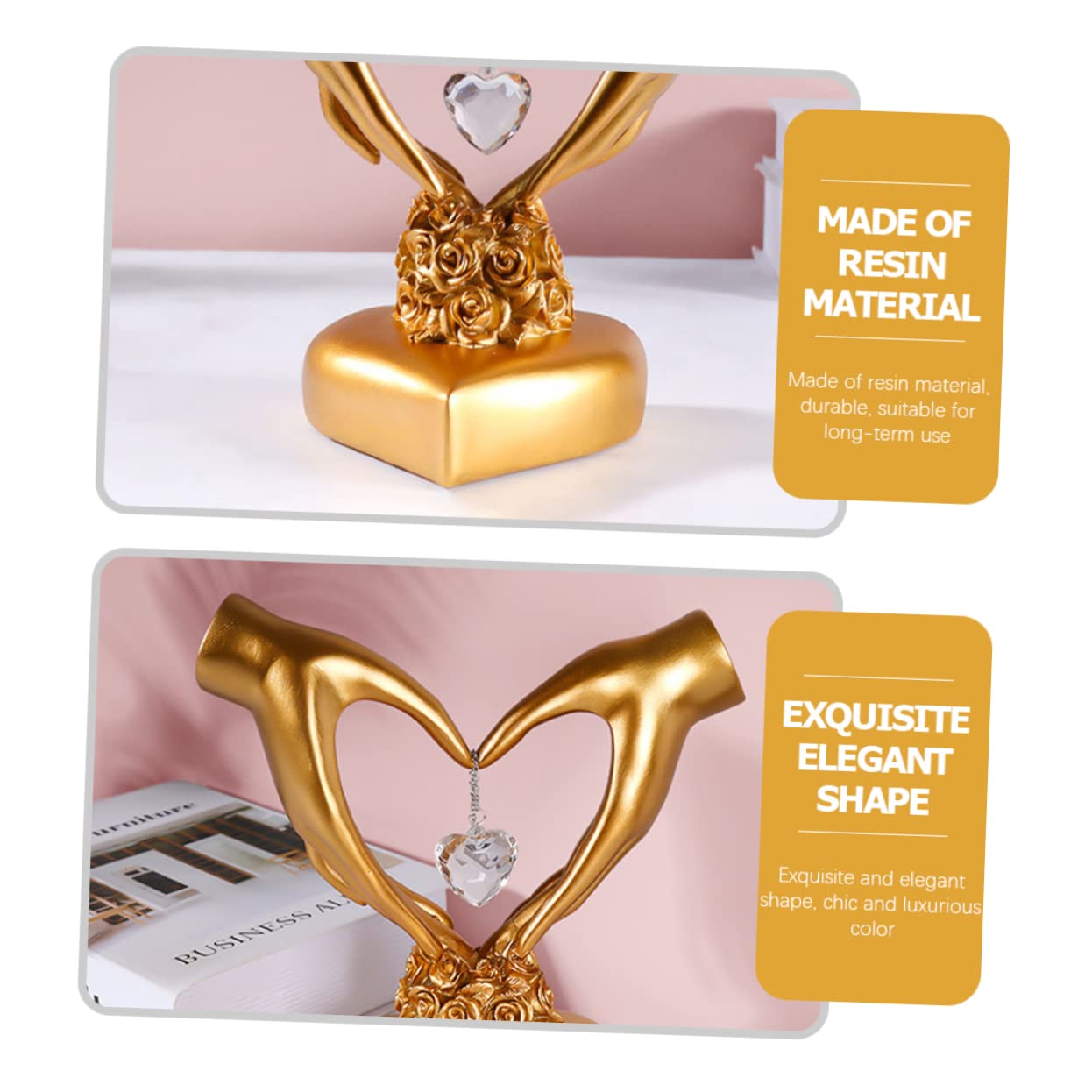 Zerodeko Herzgeste Statue Gold aus Kunstharz für Hochzeit und Valentinstag
