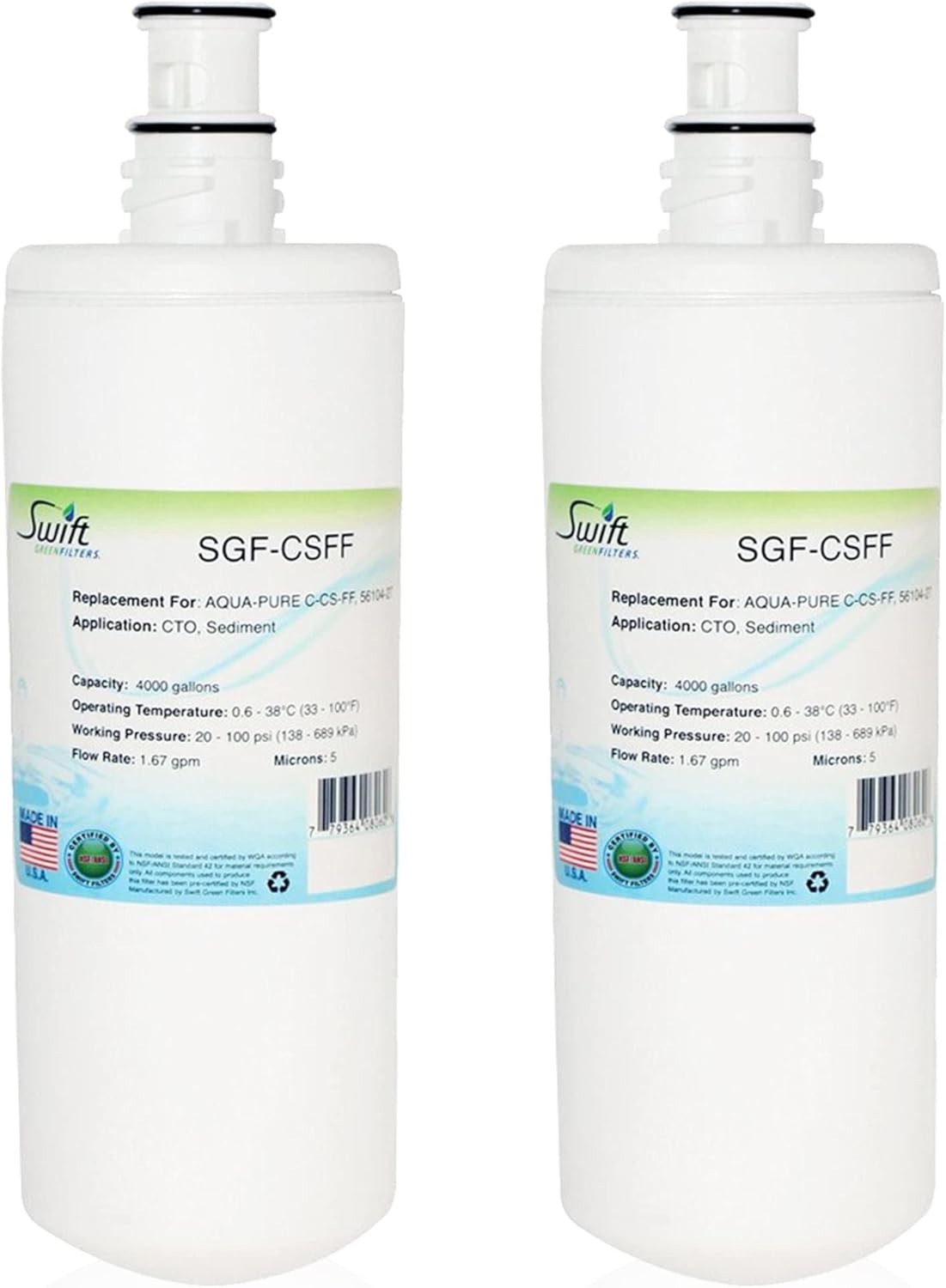 Swift Green Filters SGF-CSFF Compatible Commercial Water Filter for AQUA-PURE C-CS-FF, 56104-27, Made in USA, White, 3 Count