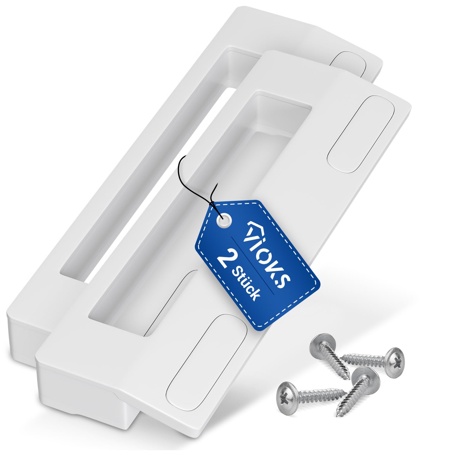 VIOKS 2 x Kühlschrankgriff universal 187 mm, 90-172 mm Einbaustand, 4 x Türgriffschrauben – weißer Kunststoffgriff für Kühlschrank- und Gefrierertüren