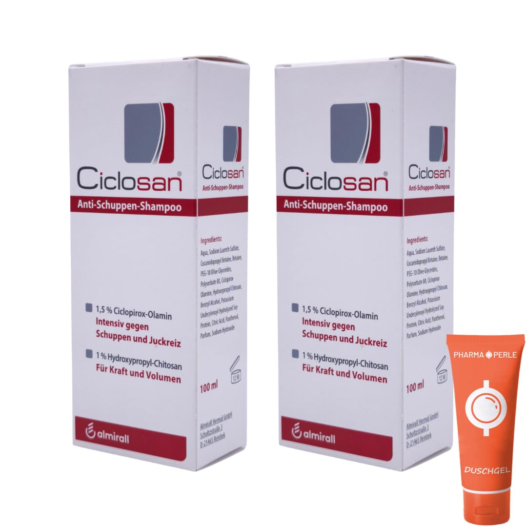 Ciclosan Anti-Schuppen Shampoo 100 ml I Pflege bei Schuppenbildung I Kopfhautpflege Shampoo I mit Ciclopirox-Olamin I für die regelmäßige Haarpflege I Kopfhaut & Haar I mit Pharma Perle Duschgel (2x)