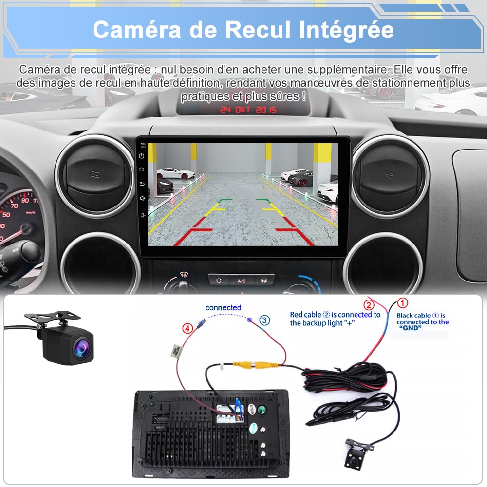 AWESAFE Autoradio Android 15 pour Citroën Berlingo/Peugeot Partner (2008-2019), Écran Tactile 9 Pouces 2Go+64Go, CarPlay & Android Auto, GPS WiFi Bluetooth USB DSP, SWC, Caméra de Recul Incluse