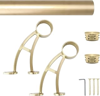 Bar Mount Foot Rail Kit, Satin Golden Finish Stainless Steel Tubing w/Internal Connector, Bar Mount Foot Rail Bracket (Flat End Cap, 4 ft (48 in x 1))