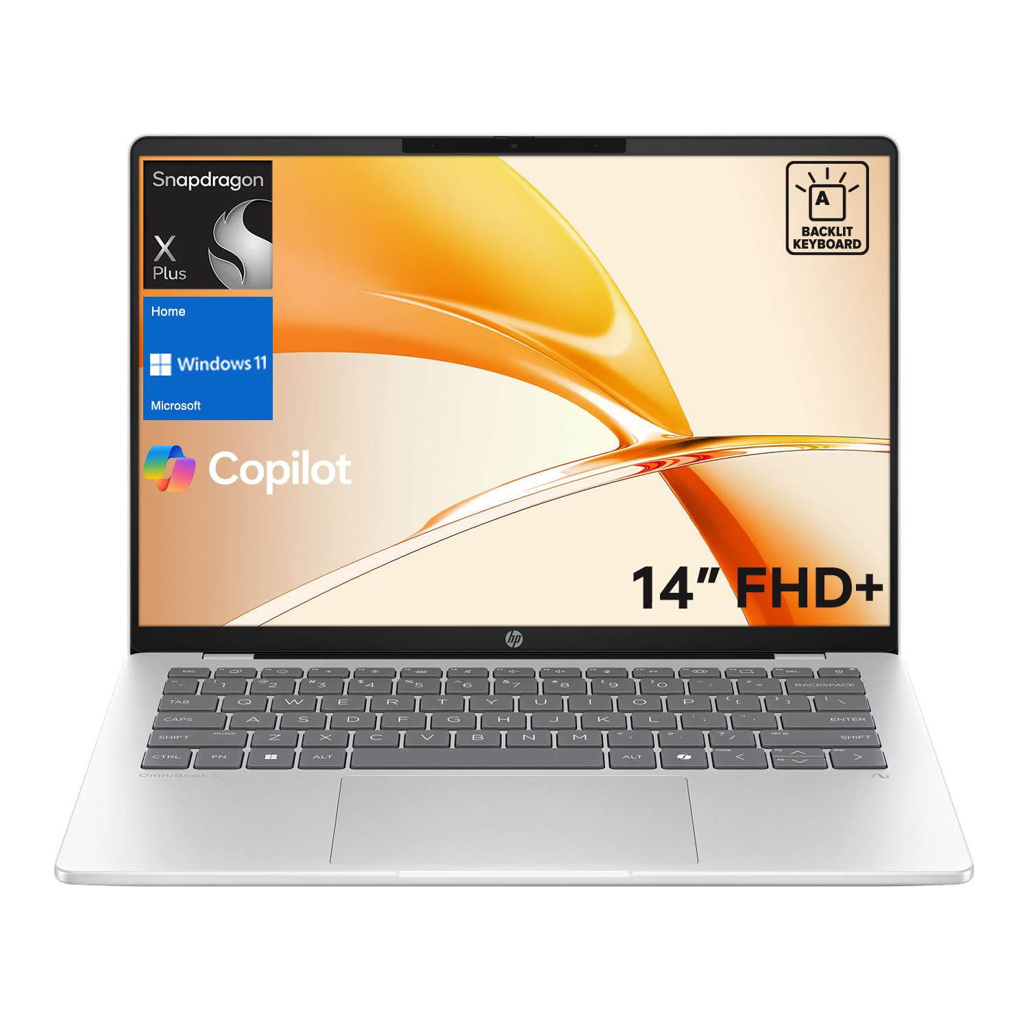 HP OmniBook 5 14" Lightweight AI Business Laptop, FHD+ 1920×1200 Display, Qualcomm Snapdragon X Plus Processor, 16GB RAM, 1TB SSD, Copilot AI Enabled,