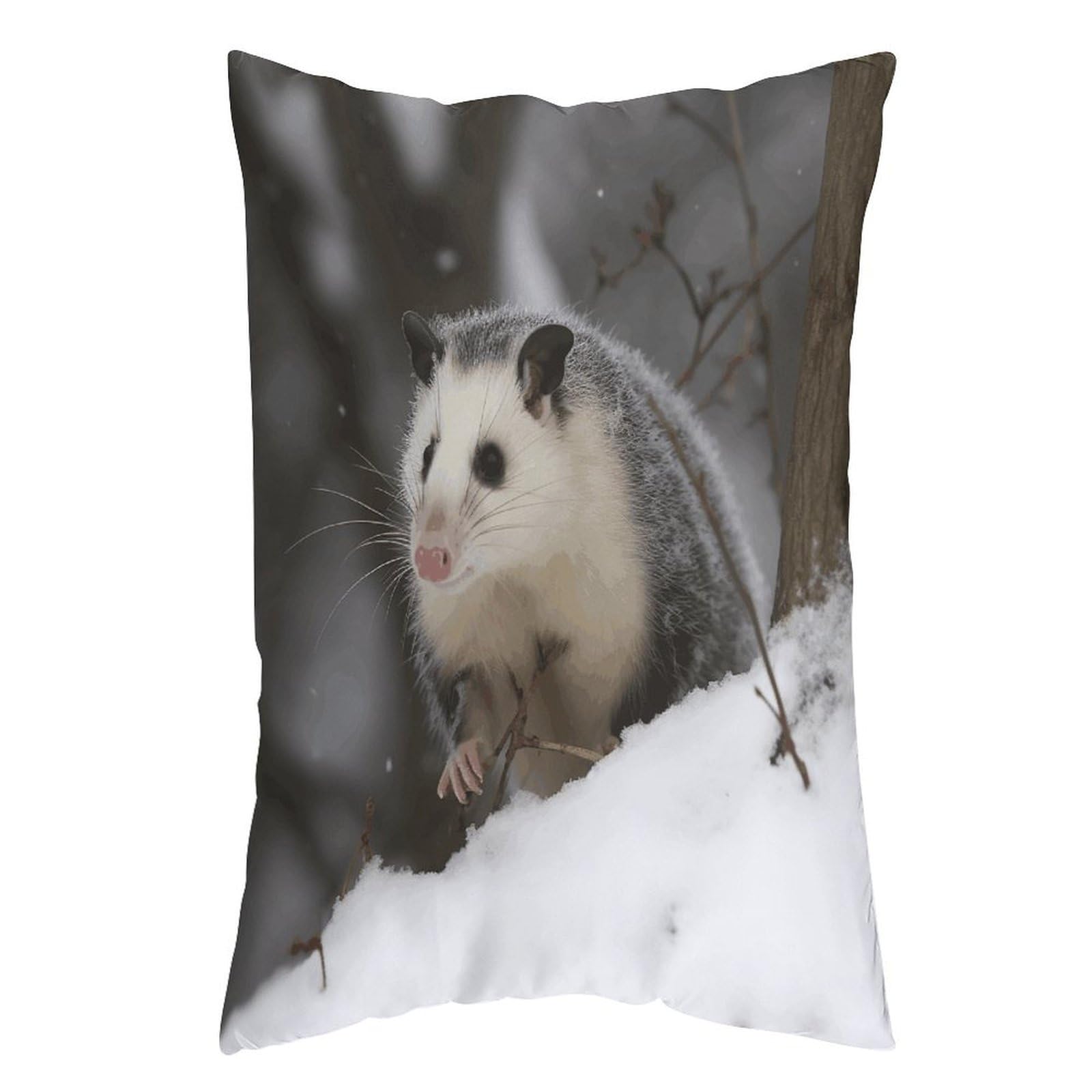 FekiLoot Opossum in Snow Throw Pillow Cover Soft Pillowcase with Hidden Zipper Lumbar Decorative Throw Pillow Covers Luxury Cozy Pillows Shams Rectangle Cushion Cases