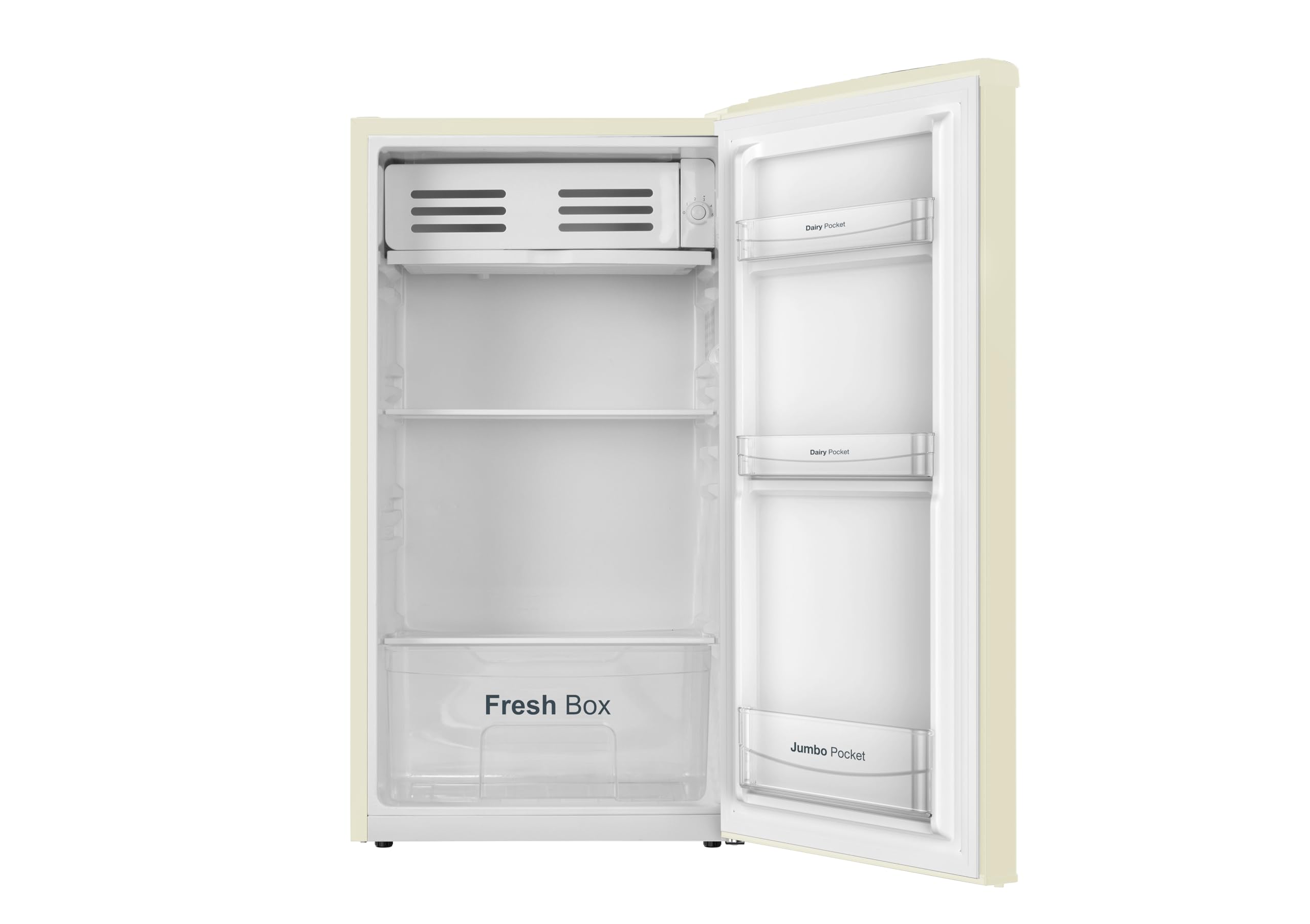 VOK Frigorífico Bajo Encimera de 85 L - Altura 84 cm, Cool Zone, Bajo Nivel Sonoro 39dB, Diseño Retro, Crema