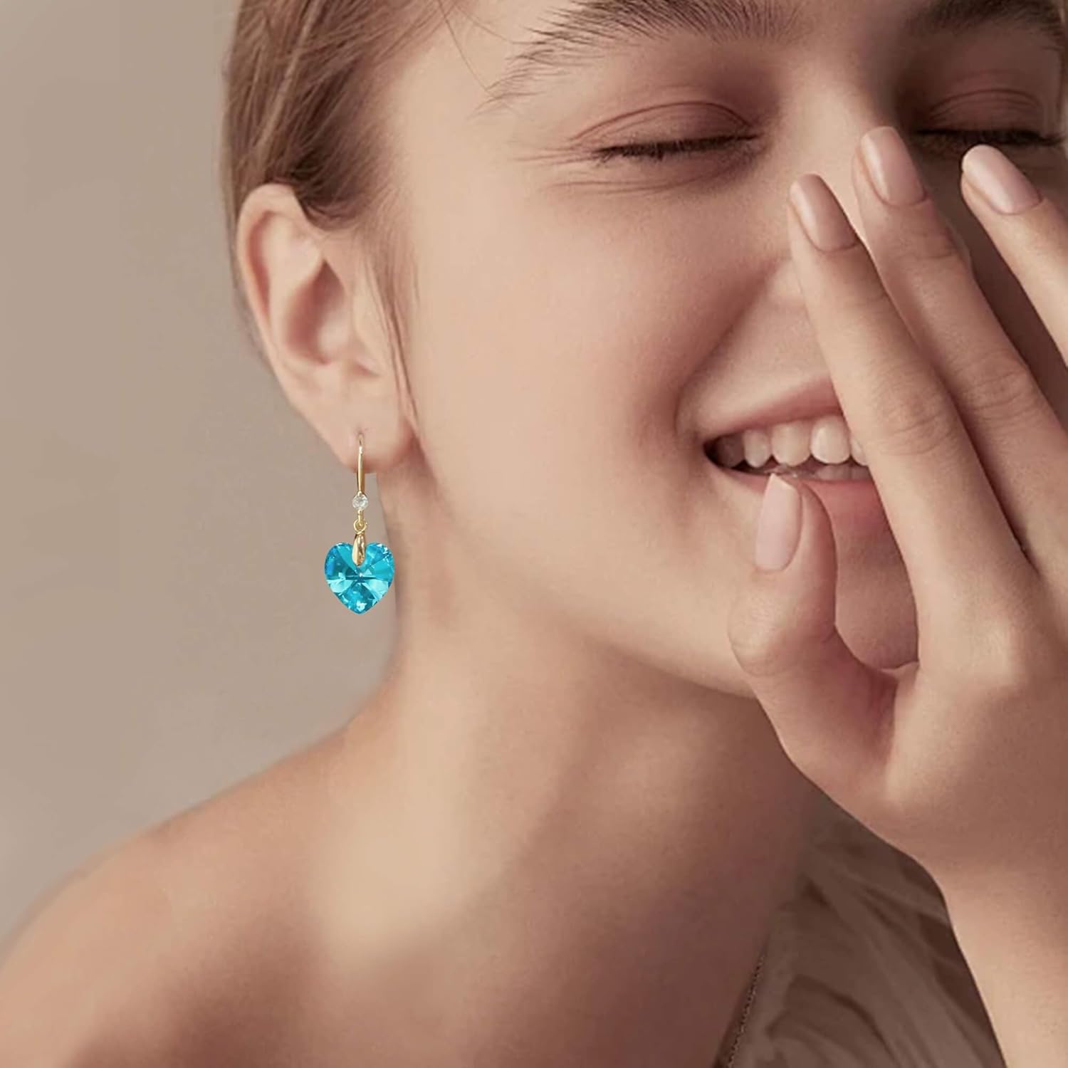 Austrian Crystal Heart Dangle Drop Earrings for Women 14K Gold Plated Hook Earring Hypoallergenic Jewelry - Image 2