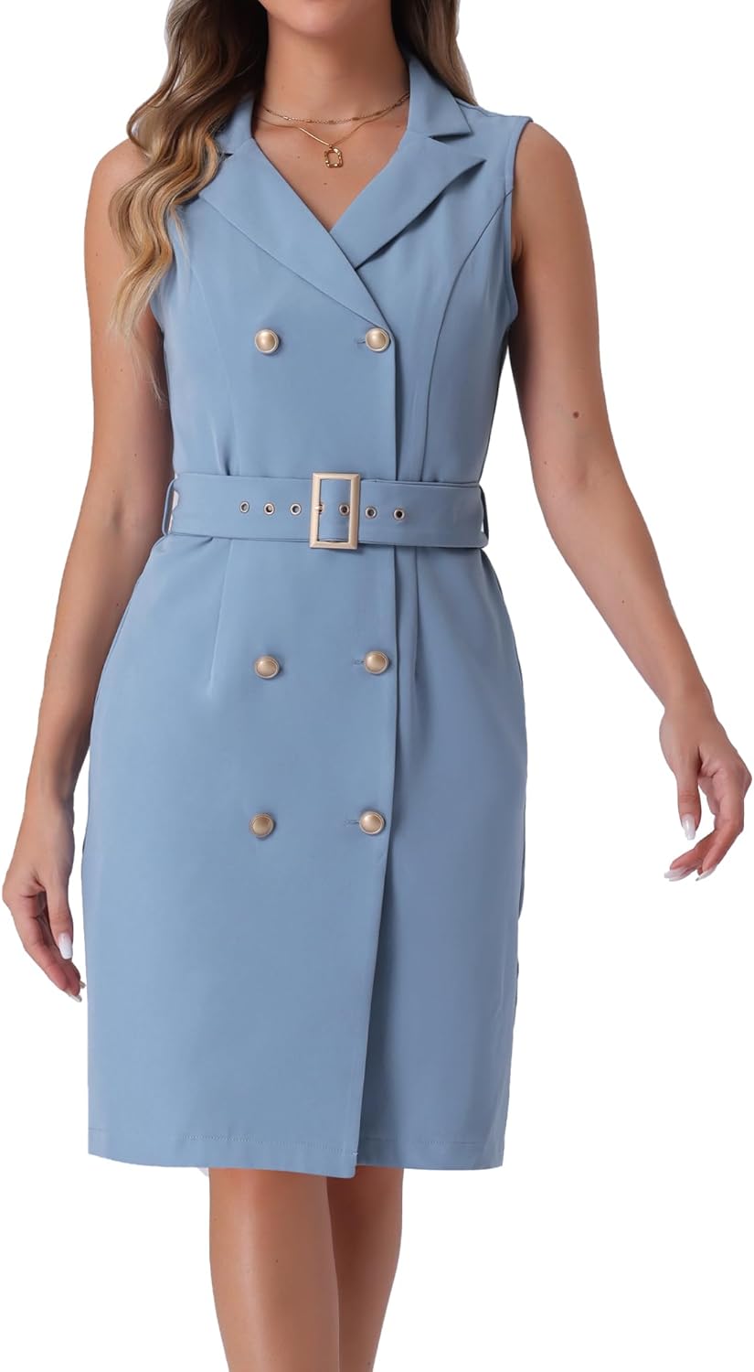 Allegra K Women's Blazer Dress Business Office Sleeveless Notch V Neck Button Down Work Dresses Formal Outfits