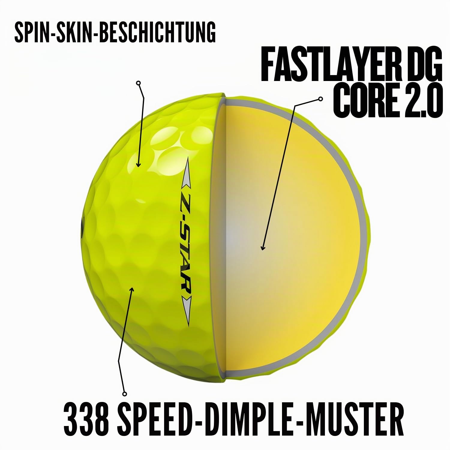 Srixon Z-Star 9 – Hochleistungs-Golfball | Extreme Reichweite & Spin | FastLayer DG Core 2.0 Kern | Spin Skin+ Beschichtung | Weiche Kontrolle & Haptik | Erhältlich in Weiß & Tour Gelb