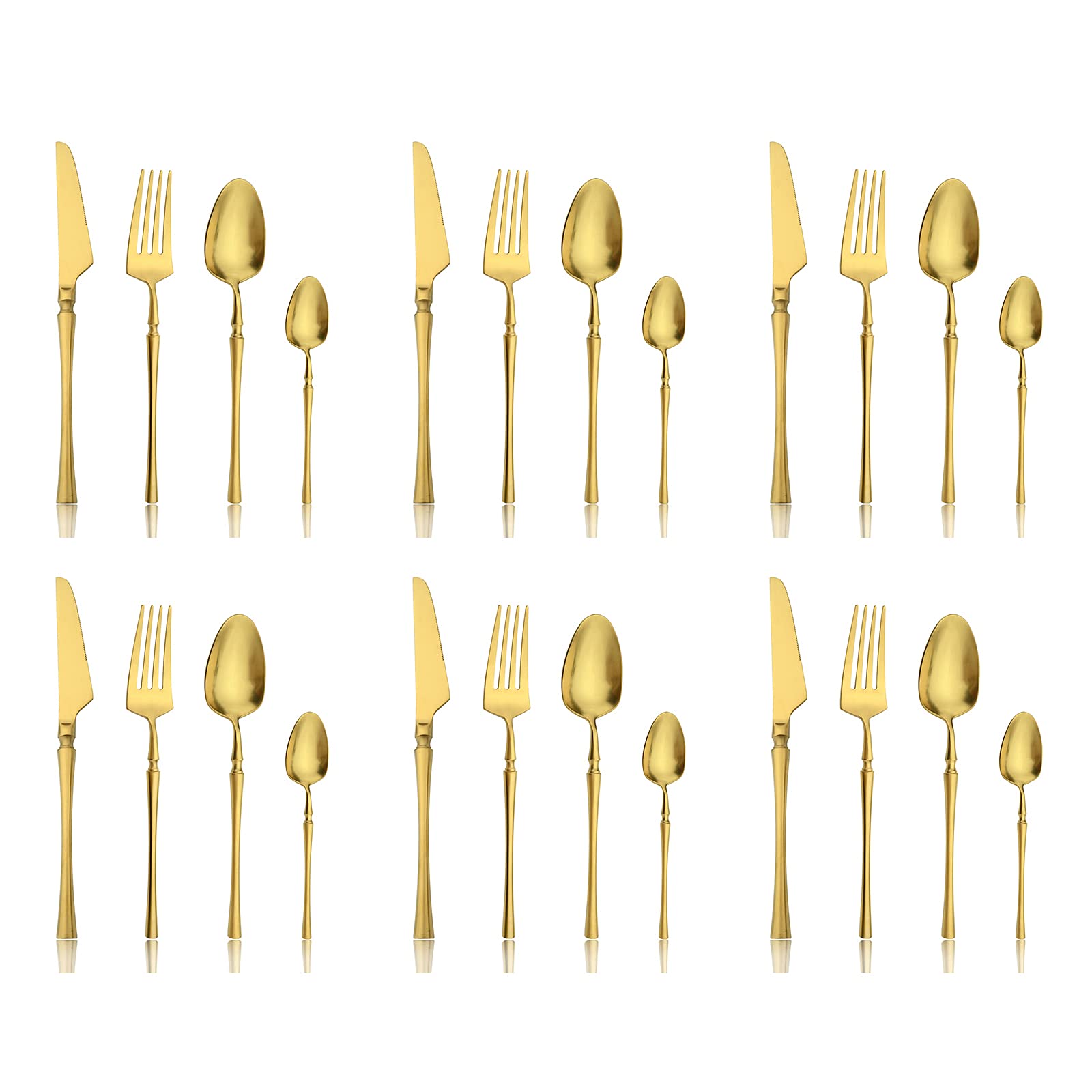 Snplowum 24-Pieces Gold 18/10 Stainless Steel Flatware Set, Matte Luxury Cutlery Set Kitchen Dinnerware Include Knife Fork Spoon and Teaspoon, Service for 6