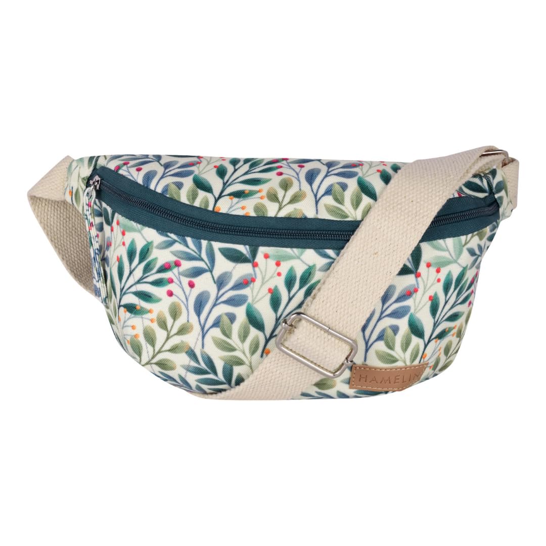 Vento Arc Crossbody Waist Bag for Women | Slim & Stylish Canvas Waist Pouch | 2-Pocket Fanny Pack with Zippers | Lightweight Chest Sling | Travel Shoulder Belt Purse for Daily Use | Sage Vines-image-39