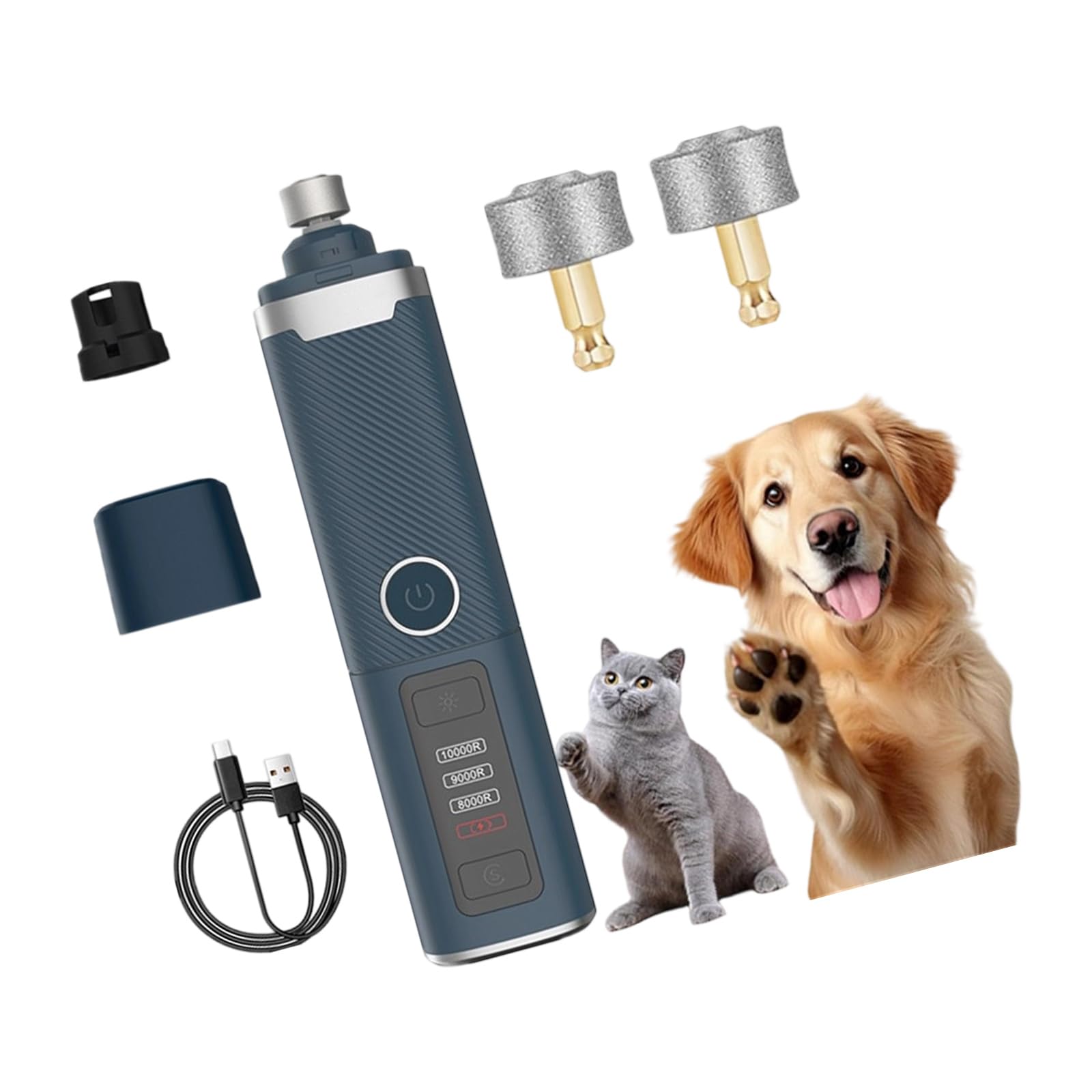 PANGBOER Smerigliatrice per Artigli per Cani e Gatti per toelettatura Domestica con Controllo a 3 velocità e 2 testine smerigliatura Smerigliatrice USB per Animali Domestici Toelettatura per Animali