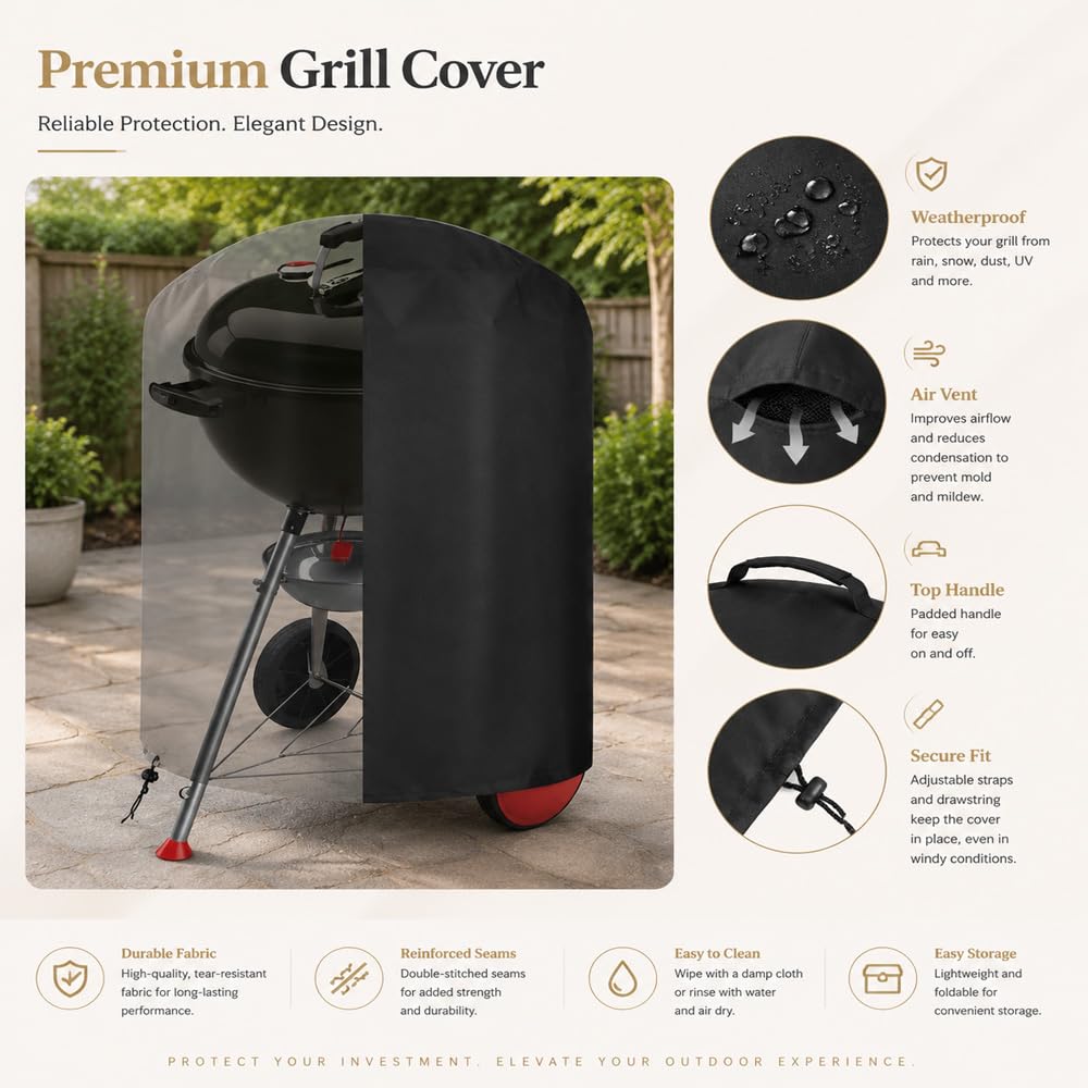 Okrągły pokrowiec na czajnik do Weber Master-Touch GBS E-5750 57 cm 2015-2026, wytrzymały wodoodporny pokrowiec na czajnik węglowy, osłona na grill, szara