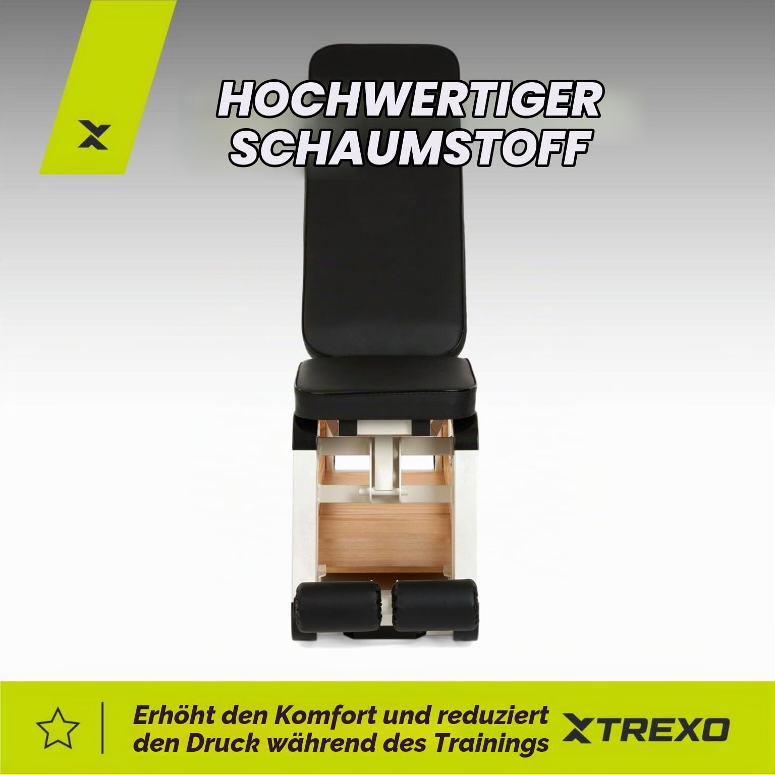 XTREXO Storage Sylwan – verstellbare Bank für Krafttraining, Stahl-Holz-Konstruktion, bequeme Rückenlehne mit Schaumstoffpolsterung, für Brust-, Bizeps- und