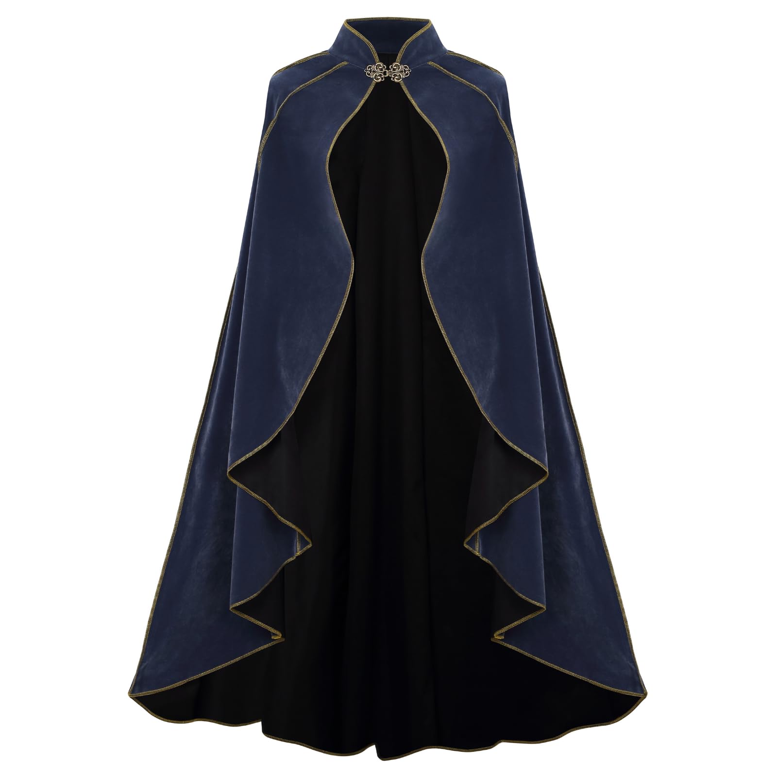 HAPNBCELE Women's Medieval Cloak Renaissance Velvet Cape with Stand-Up Collar Queen Empress Princess Costume Halloween Christmas Party Cosplay Dress Up (Grey-Blue, 51.1“/130cm)