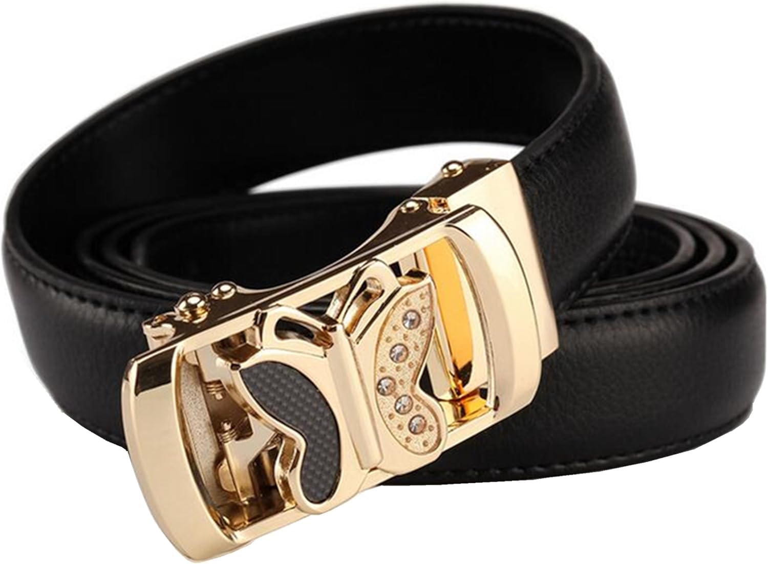 Plus Size Womens Genuine Leather Belts Ratchet Waist Belt with Butterfly Gold Buckle