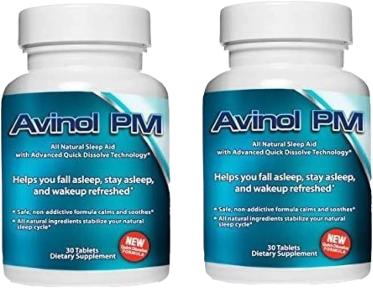 Avinol PM Quick Dissolve - Natural Sleep Supplement - Herbal Formula - 2 Pack (60ct)