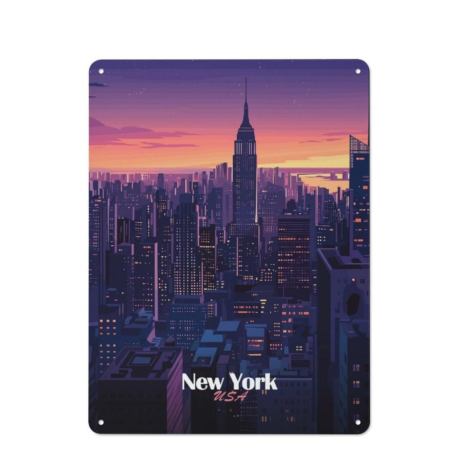 Junmoney Style-8 New York City Skyline Retro Tin Wall Plaque 40X30cm For Home Office Or Studio, For Cooler-Month Interiors With Retro Character