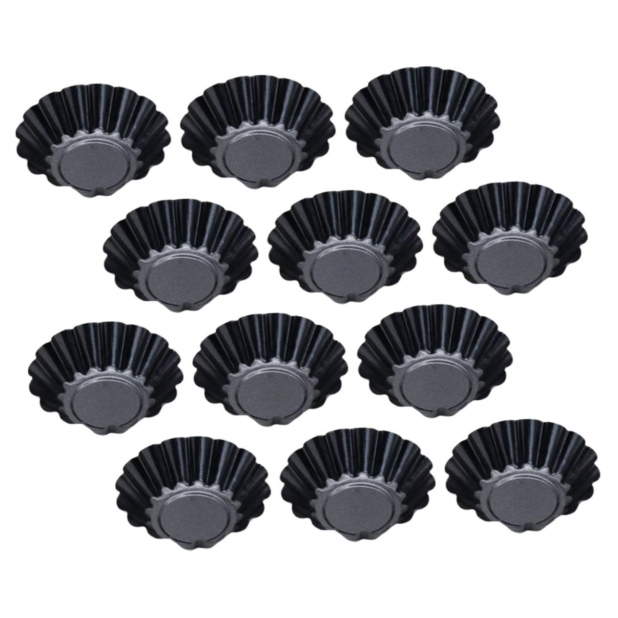 PRETYZOOM 12pc Chrysanthemum Shaped Carbon Steel Tart Molds Non-stick Egg Tart Muffin Pans Mini Baking Tin for Diy Home Kitchen Tools