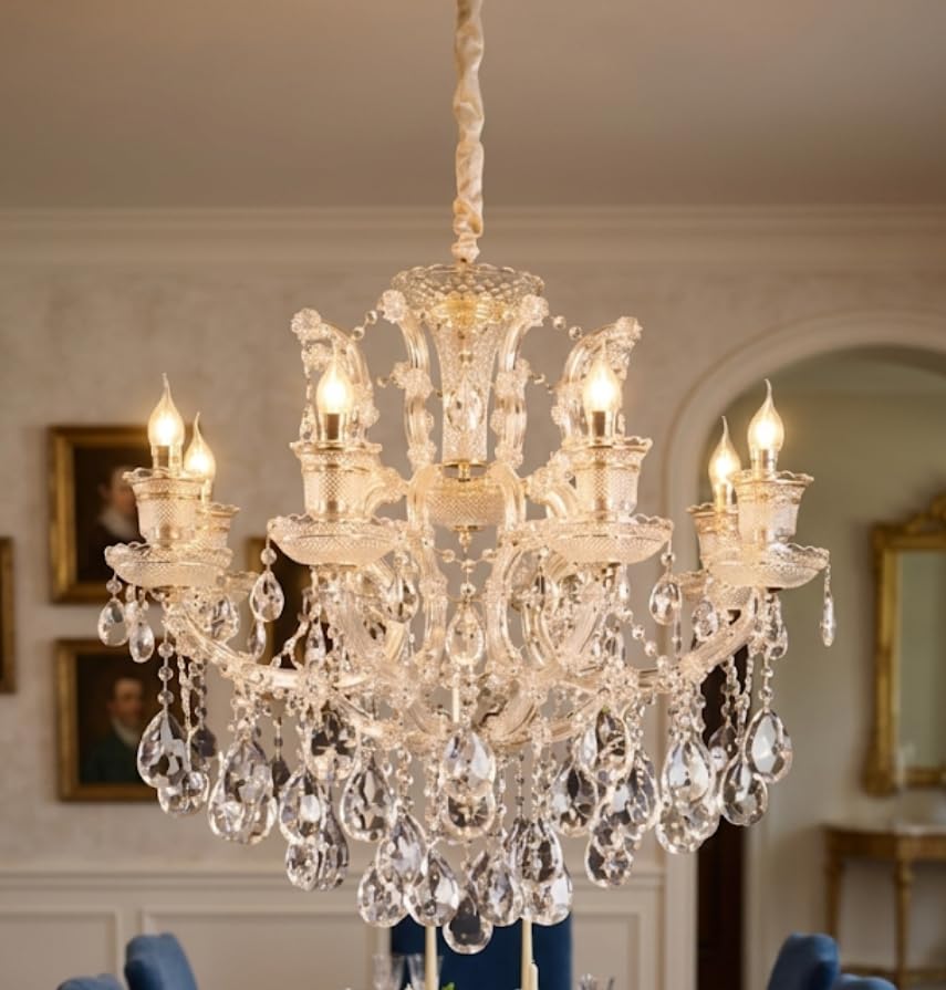 Image of Sanleen 6 Light Glass Candle Chandelier - 24 Inch Antique Modern Contemporary Ceiling Hanging Light, Luxury Jhumar for Living Room, Dining Room, Hall & Home Decor (Bulb Included)(Design 1)