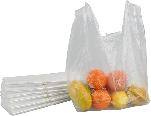 480 bolsas de plástico para camisetas con asas, bolsas de comestibles reutilizables, transparentes