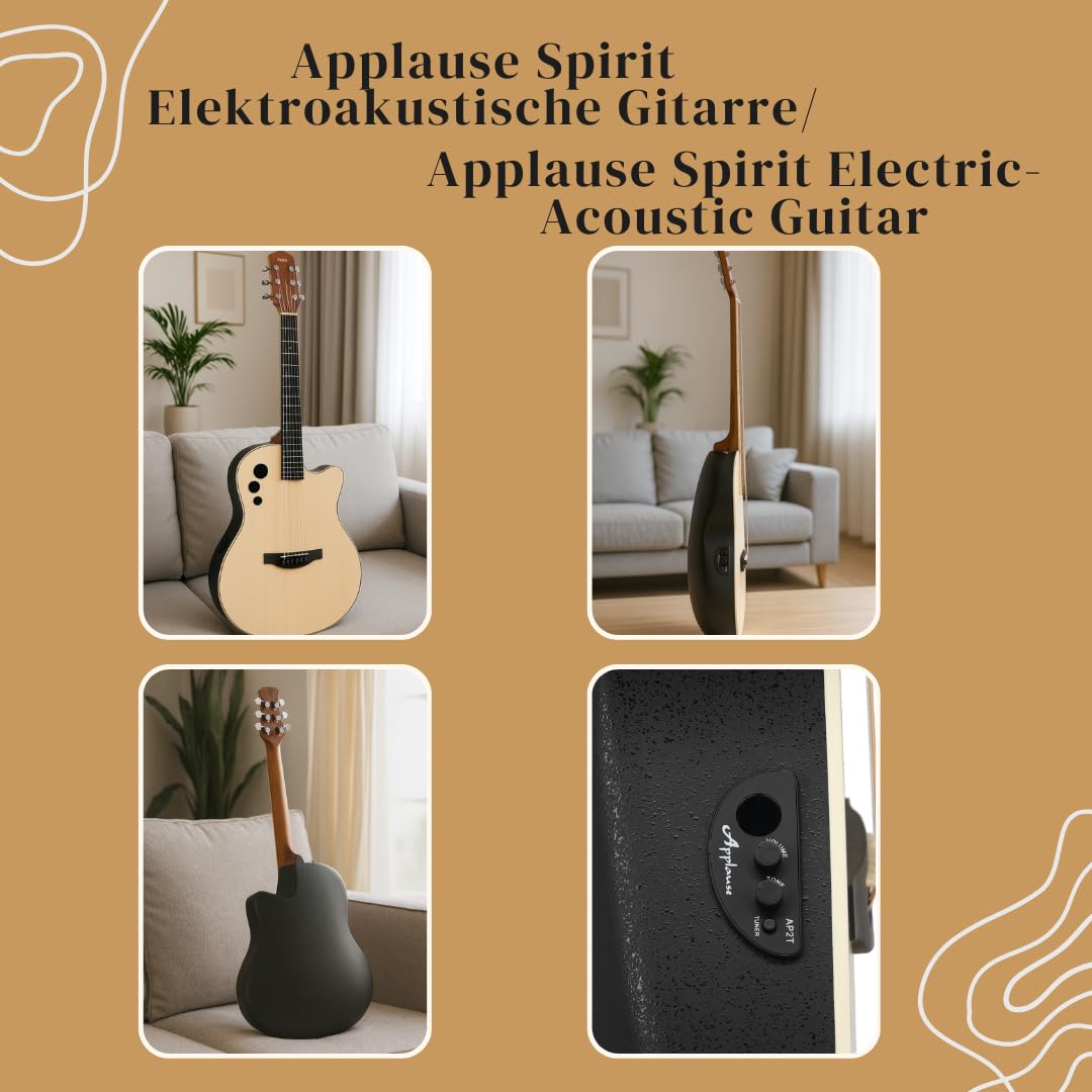 Applause E-Akustikgitarre Spirit - selektierte Fichtendecke - Mid-depth Lyrachord Body - Cutaway - AP2T Preamp + Tuner - Natur - AAE-044-4S